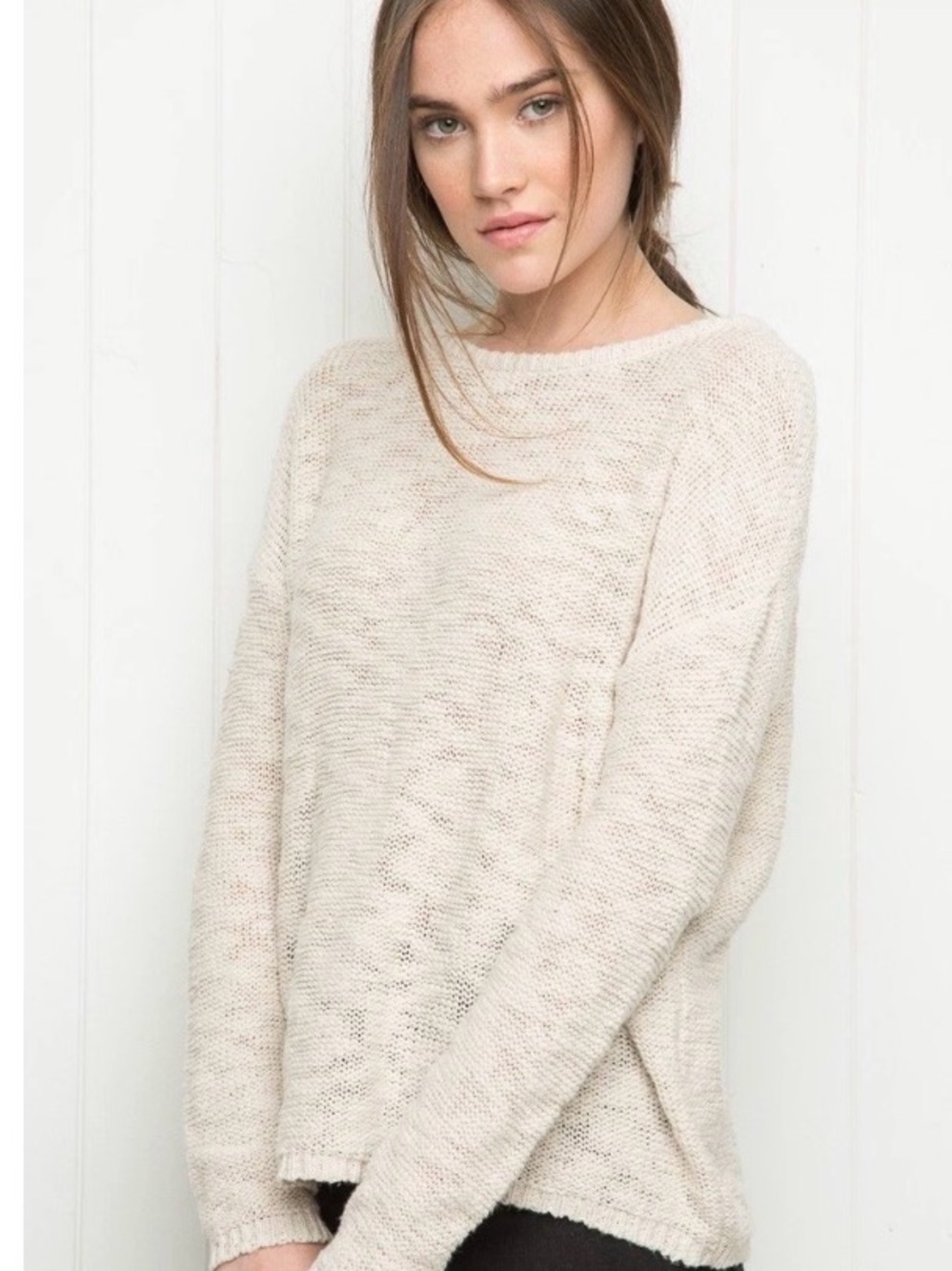 Brandy Melville Light Cream Crewneck Knit Sweater